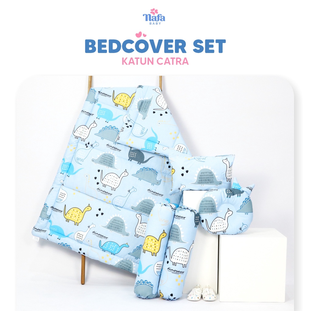 NAFA BABY - Bedcover Bayi Set Bantal Guling Motif Dino Biru