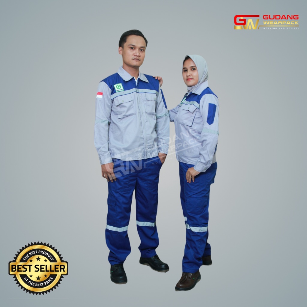 SETELAN Wearpack ABU MUDA-BENHURlengan panjangsleting/BAJU KERJA K3 SETELAN (setelan standar)