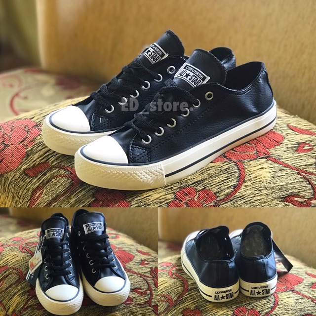converse classic low leather kulit black white hitam putih size 36-44