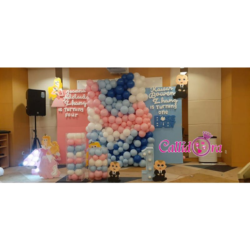 Dekorasi styrofoam ultah dengan 2 tema aurora n boss baby