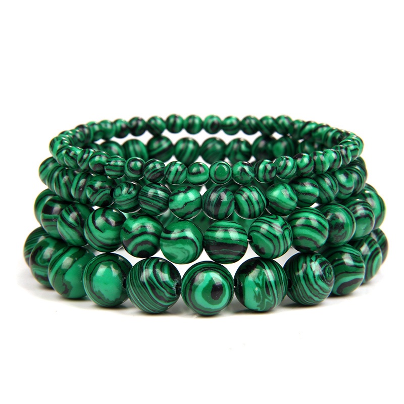 Gelang Tangan Manik-Manik Batu Malachite Bulat Hijau Natural Handmade 4 / 6 / 8 / 10mm Untuk Wanita