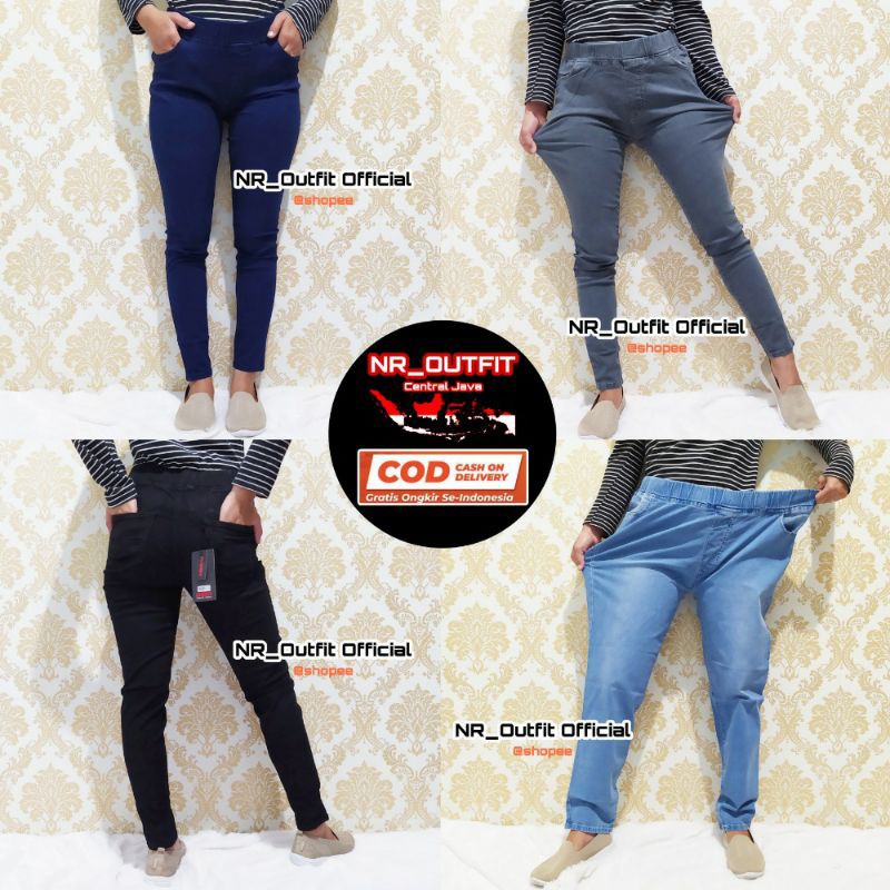 Legging Jeans Panjang Jumbo Wanita Big Size Pinggang Full Karet Leging Premium Hight Quality 31-42