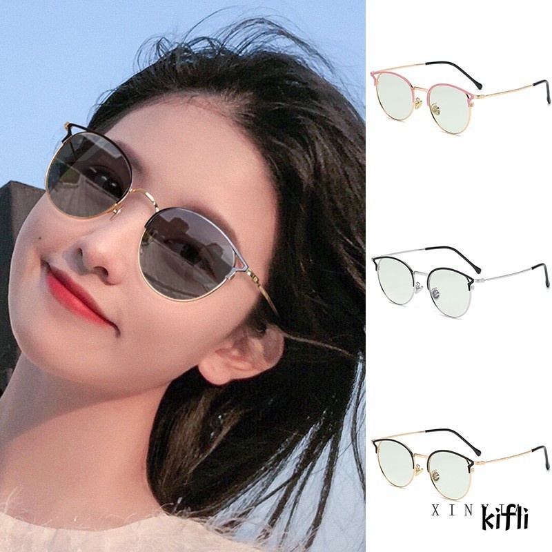 [2 In 1 Photocromic] Kacamata Lensa Photocromic +,Anti Radiasi Blueray,(Bluechromic)Pria Wanita Frame Besi Photochromic