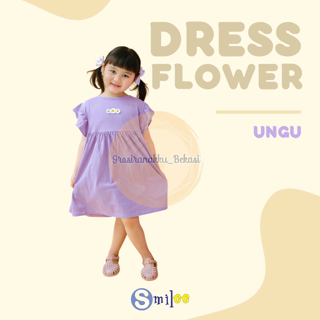 Dress Anak Smilee Flower Warna Ungu Size 1-5Thn