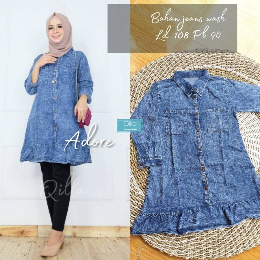 ADORE TUNIK FLODIA - TUNIK JEANS JUMBO XXL BUMIL BUSUI MURAH KANCING BIG SIZE DENIM JEANS LEMBUT GROSIR GBM