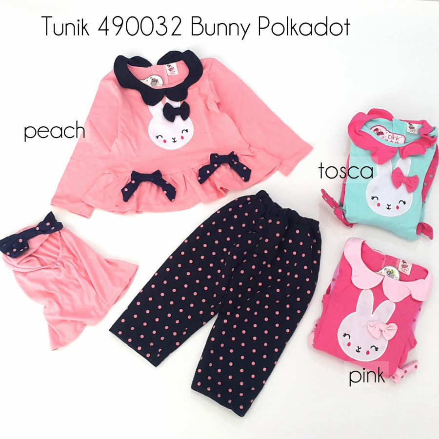 Baju Muslim Setelan Tunik Anak Perempuan 490032 Bunny Polkadot