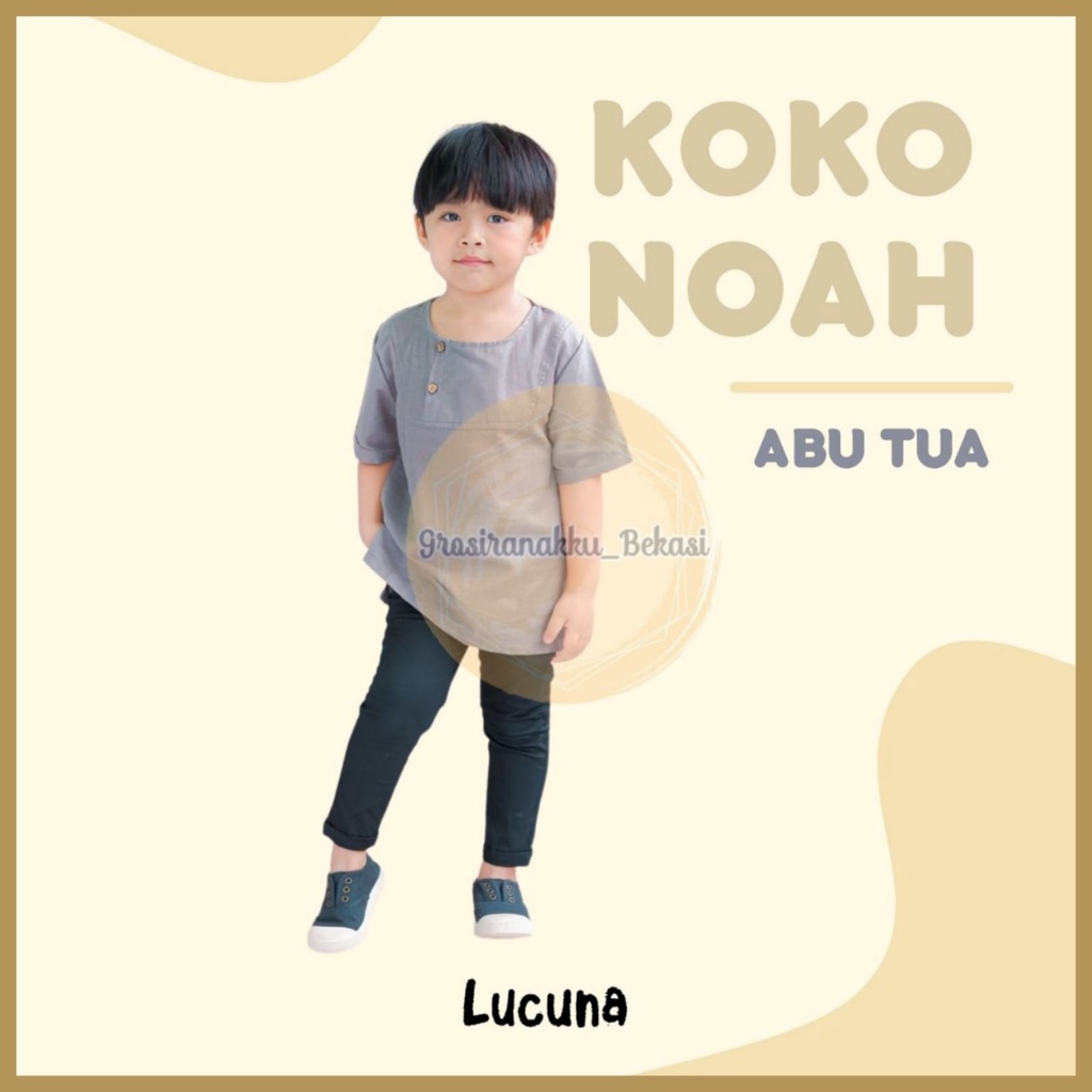 Koko Anak Noah Lucuna Linen Warna Abu Tua 1-5tahun