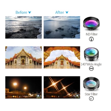 APEXEL 6 in 1 Lensa HP Wide Angle macro Lens Fish Eye CPL/Star Filter-1