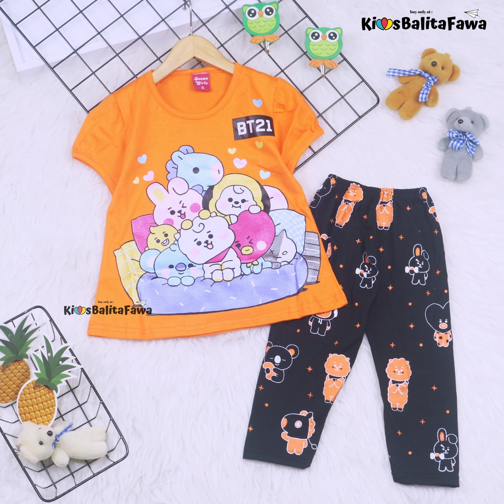 Setelan Plufy Kids Uk 5-6 Tahun / Baju Kaos Anak Perempuan Set Legging Celana Panjang Cewek Karakter