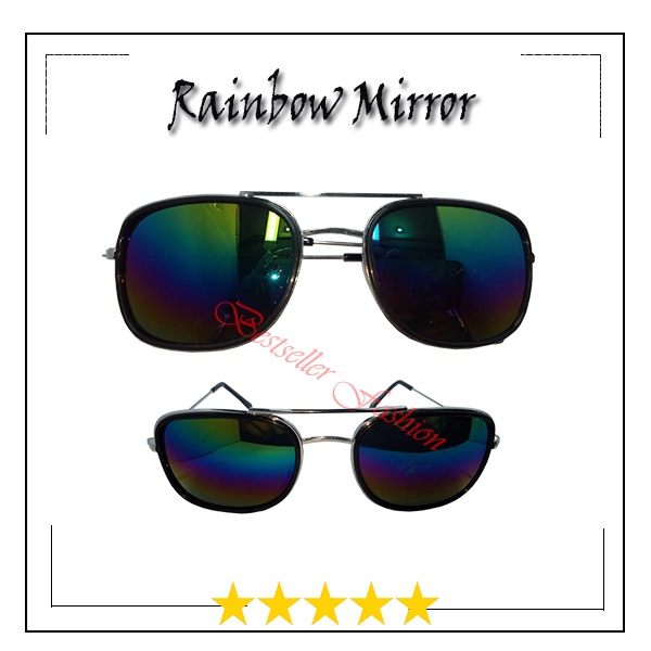 Kacamata Fashion Aviators Pria dan Wanita Lensa Mirror Anti Silau Kaca Mata Hitam Keren Unisex Frame Metal FREECASE