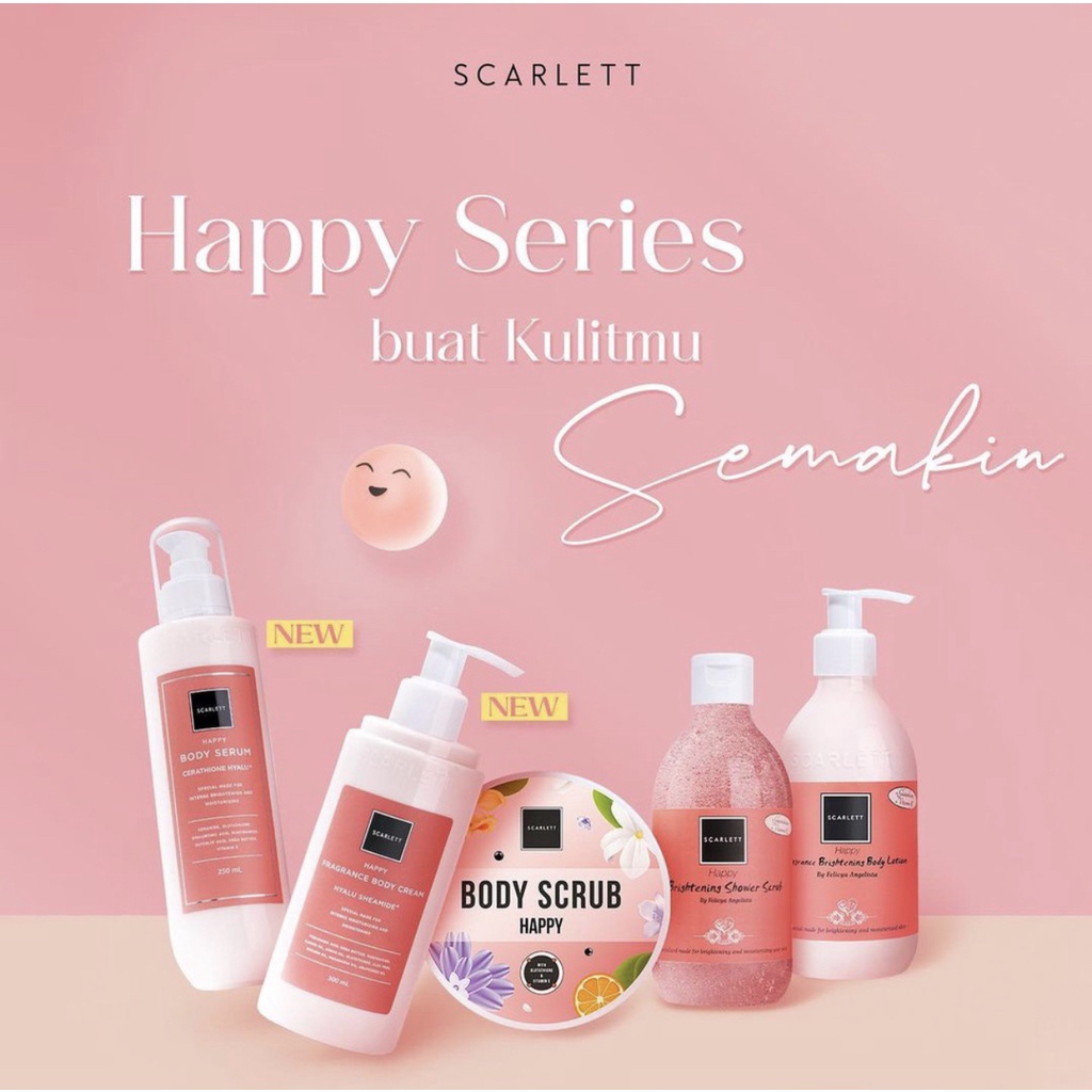 Scarlett Whitening Body Care HAPPY Series / Scarlett Acne Skin Care Series/ Brightly Ever After Day/ Night Cream Serum Krim Siang Malam / Happy