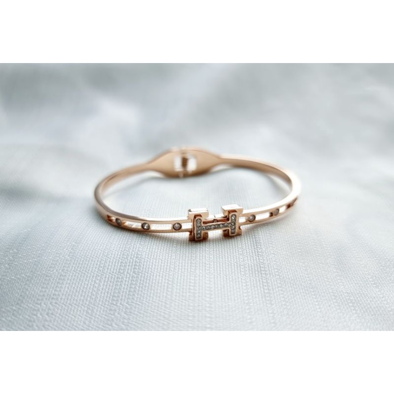Gelang Titanium Motif H Diamond Tanam, Fashion Wanita import