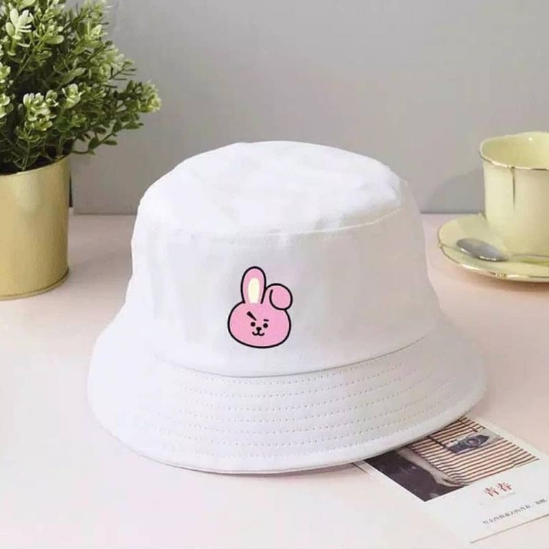 [BISA COD] Topi BT21 Bucket Hat BT21 Putih dan Hitam