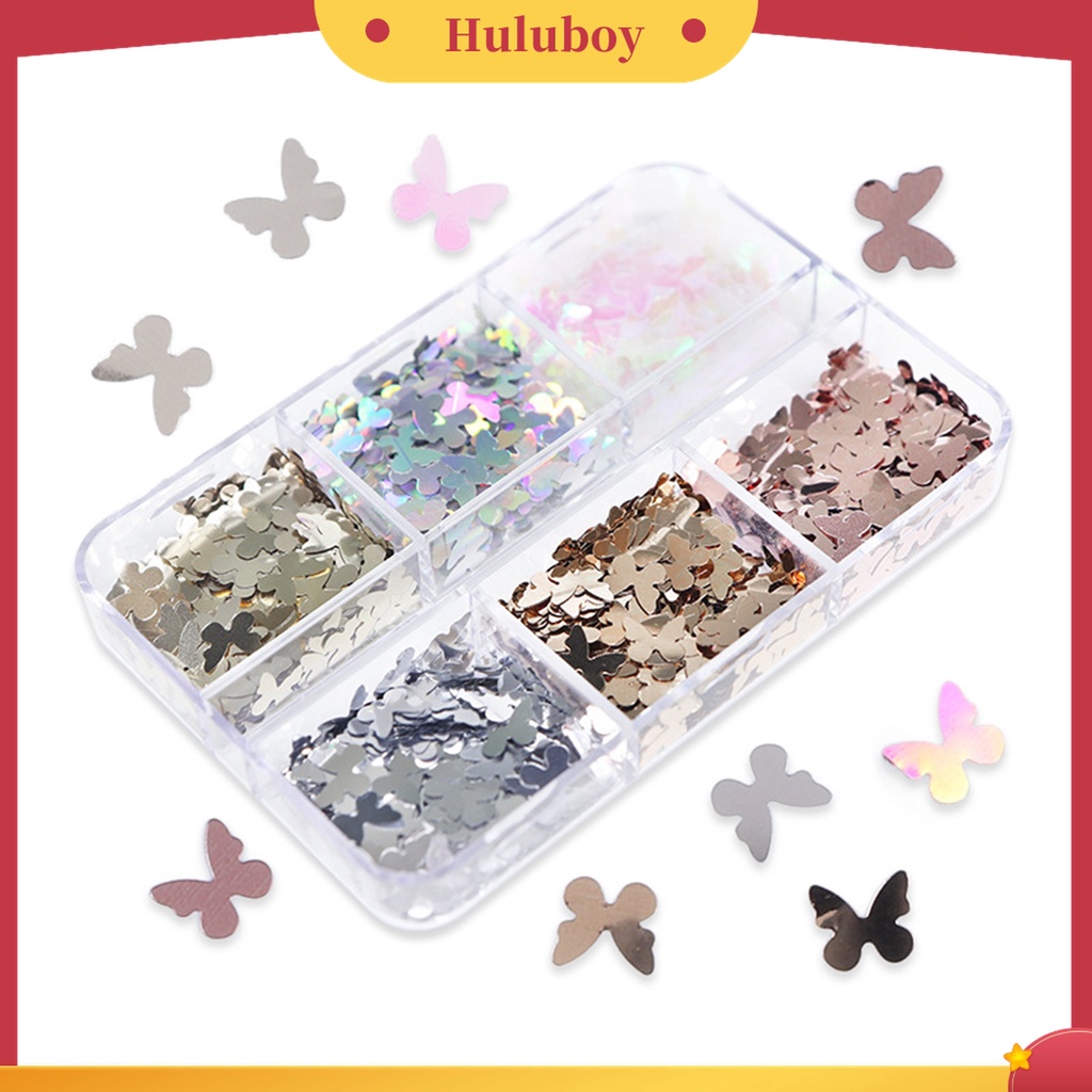 Huluboy Huluboy♡ 1 Kotak Serpihan Foil Desain Kupu-Kupu Irregular Reflektif Terang Saturation Tinggi Untuk Manicure