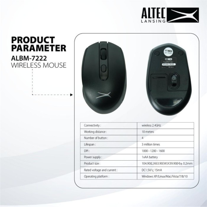 Mouse Altec Lansing Mouse Wireless ALBM-7222