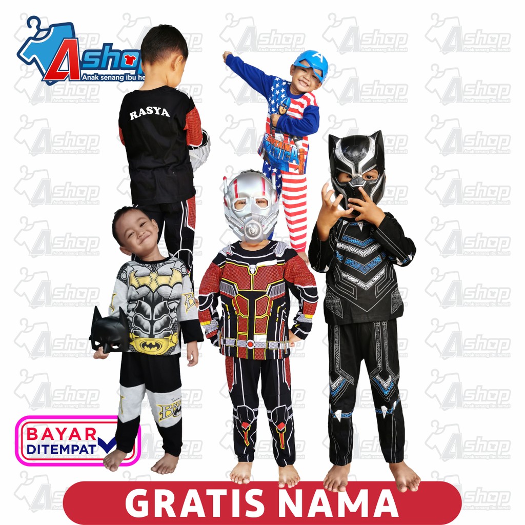 Kostum Anak Setelan Superhero Gratis Sablon Nama