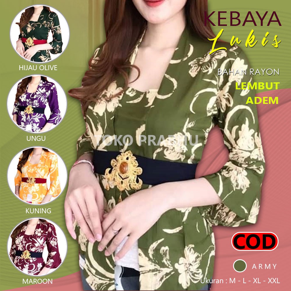 Kebaya bali jadi batik lukis kain rayon lengan terompet terlaris termurah ukuran m l xl xxl dan xxl