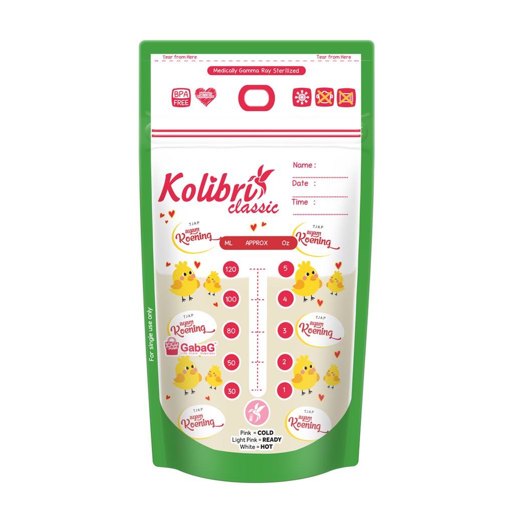 5 PCS - GABAG Kantong Asi Kolibri 120 ml | Breast Milk Storage Eceran