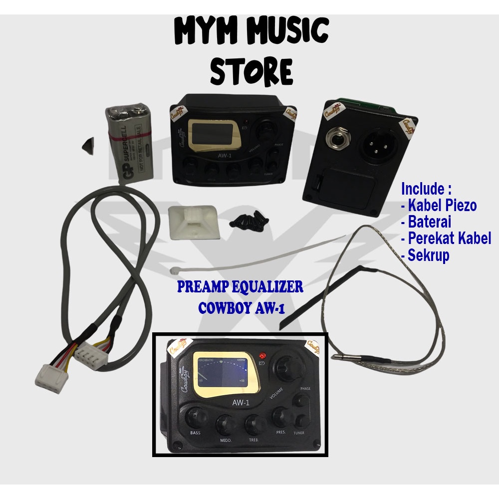 Preamp Equalizer Tuner Gitar Akustik Elektrik Cowboy AW-1 Import