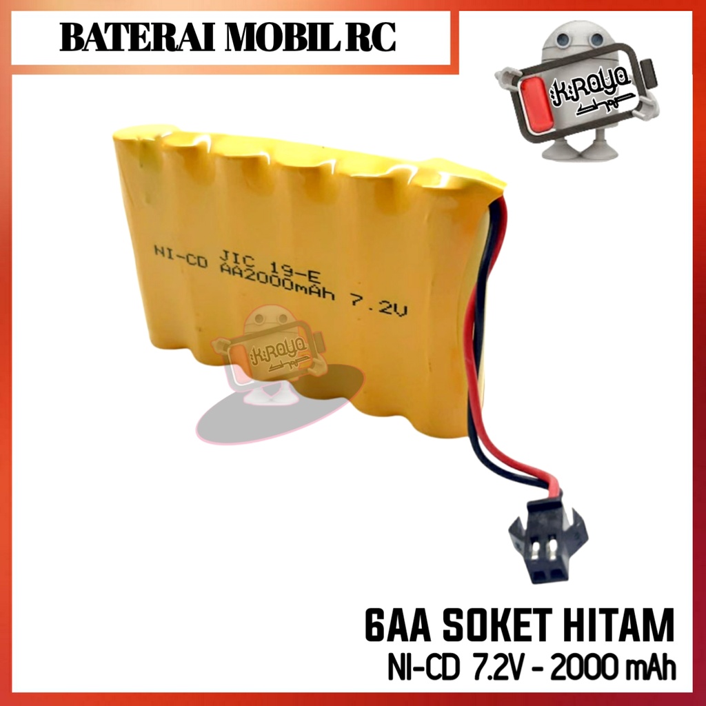 Baterai Mobil Remot 6x AA Model Sejajar Ni-Cd 7.2volt - 2000mAh Soket Hitam