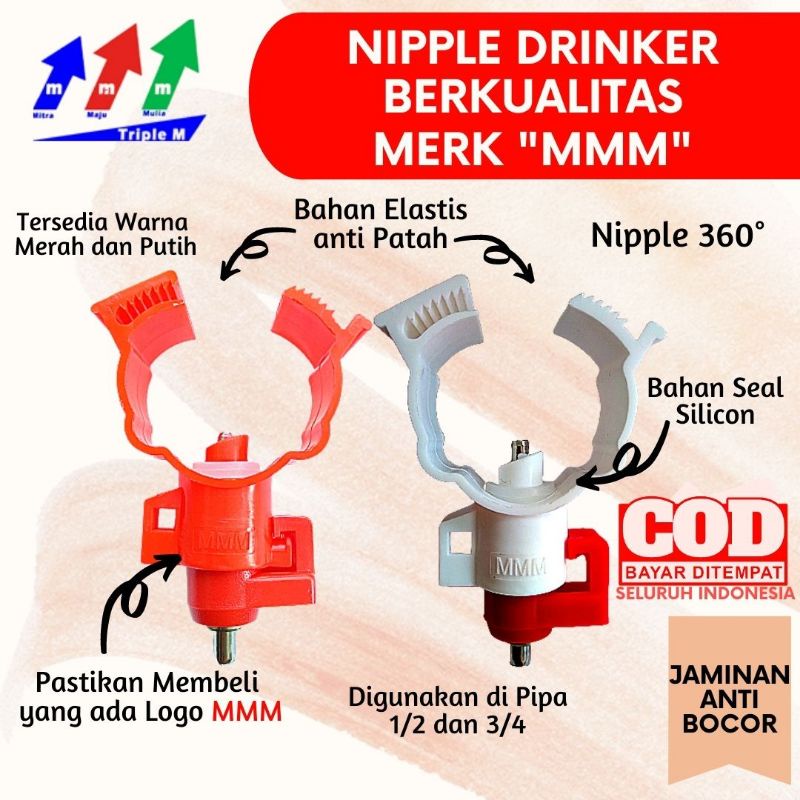 Nipel A9 Nipel Nipple Nepel Niple Drinker, Tempat minum ayam petelur broiler puyuh, Nipel A5 MMM