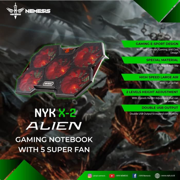 Cooling Pad Nyk Nemesis X2 Alien with 5 Super Fan