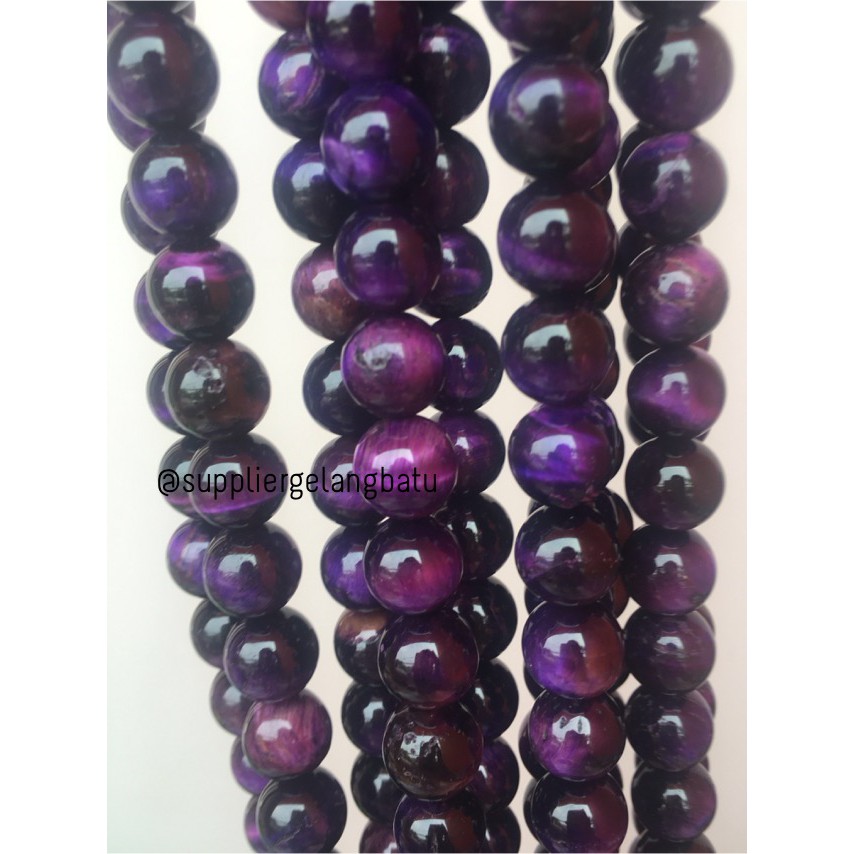 bahan gelang batu kalung 12mm purple tiger eye premium grade ungu akik aksesoris pria wanita trend