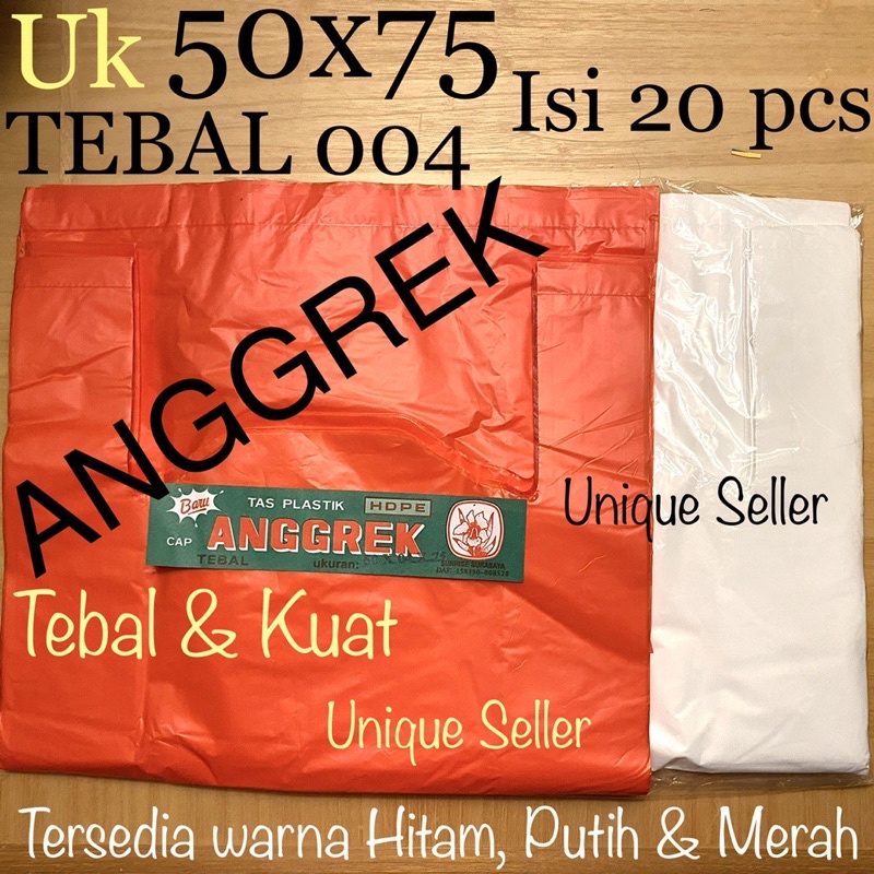 Kresek Anggrek 50x75 Tebal 04 isi 20 pcs / Kantong Plastik Anggrek Uk 50 Merah Putih Hitam Tebal / Kresek Tebal Merah 50x75 x 04 / Kresek HD Anggrek 50 x 75 x 04 / Kantong Plastik uk 50 / Kantong Kresek Uk 50