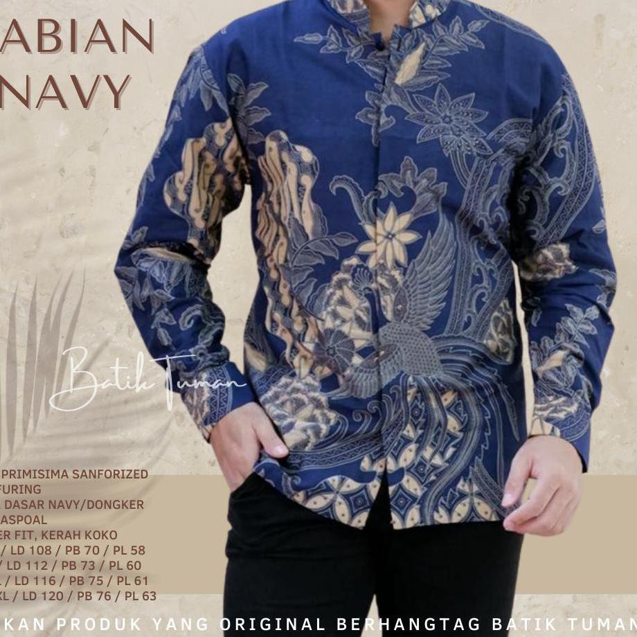 Paling Diminati.. KOKO SABIAN NAVY Koko Batik Pria Lapis Furing Katun Primisima Batik Baju Koko Pria