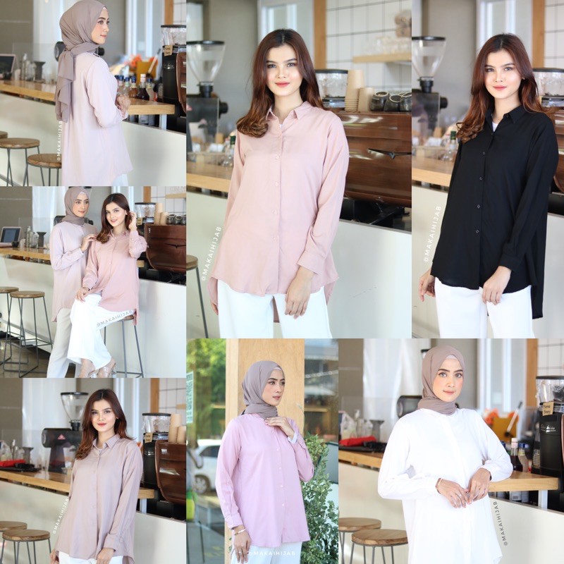 MakaiHijab Aysha Shirt Kemeja Bahan Rayon Premium Baju Atasan Kemeja Polos Wanita
