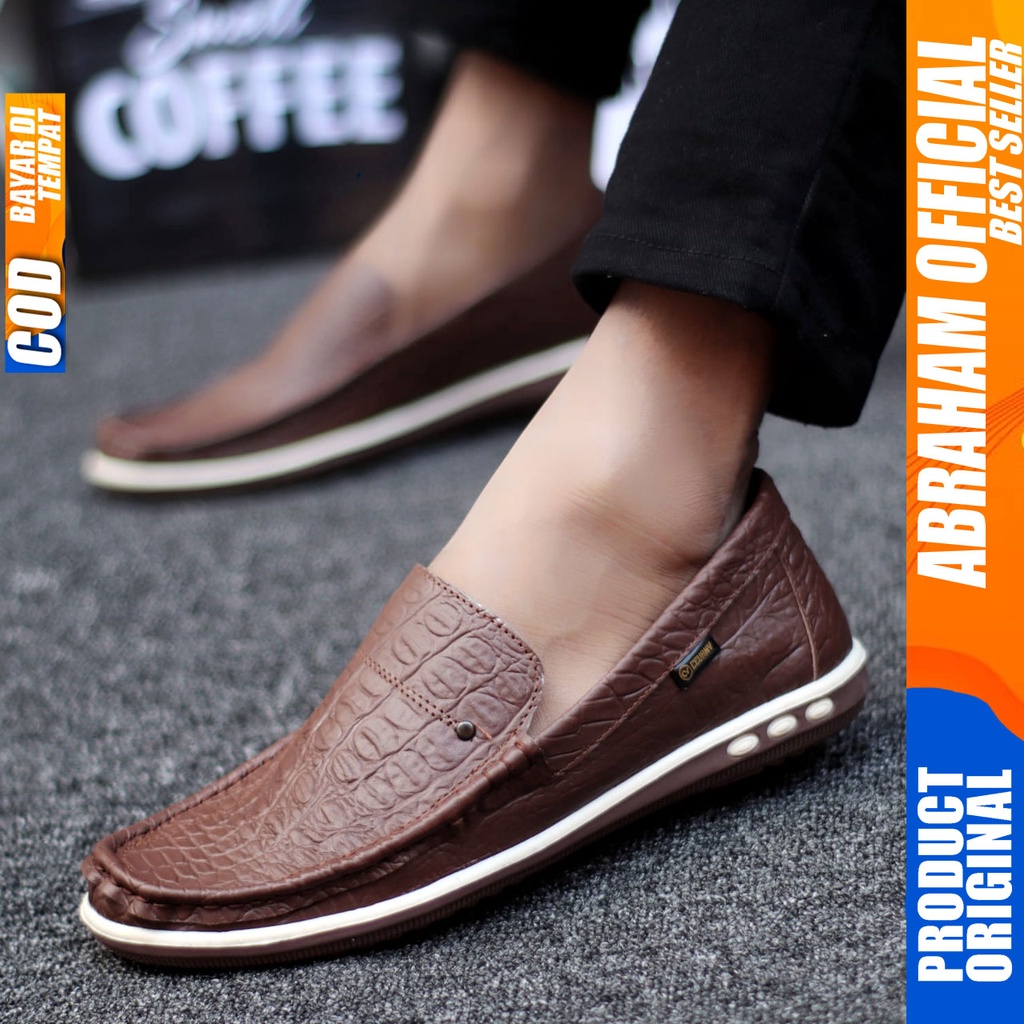 ABRAHAM Sepatu Slip On Kulit Asli Selop Hitam Pria