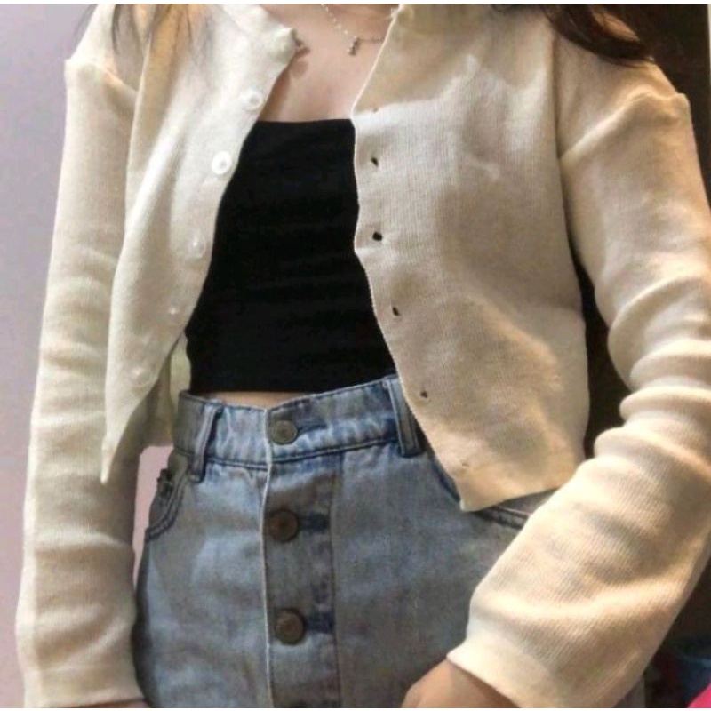 Crop Cardigan Putih White Kekinian Rajut H&M