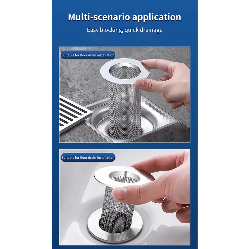 ღ Keranjang Filter Multifungsi Steel Floor Drain Filter Mesh Rambut Perangkap Kamar Mandi Wastafel Dapur Anti-Clog Terak Saringan Saluran Air