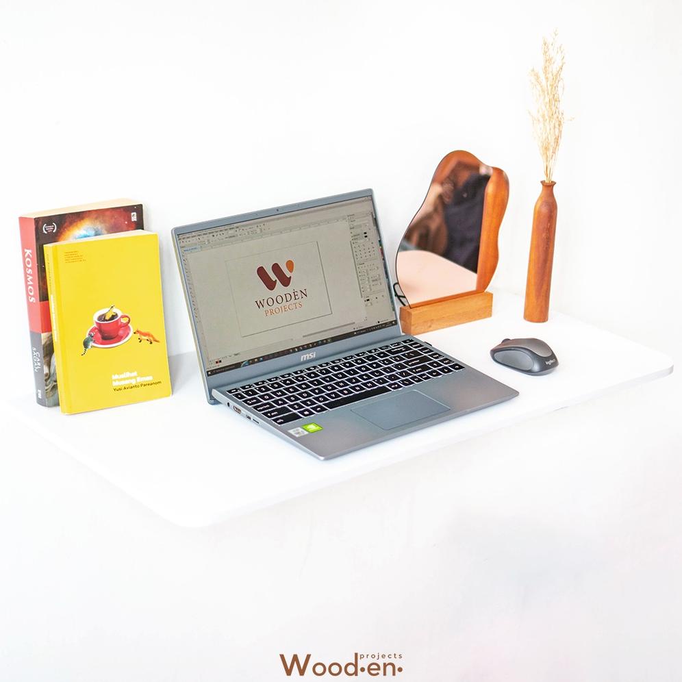 WOODEN PROJECTS MEJA BELAJAR TEMPEL DINDING GANTUNG SERBAGUNA LAPTOP LIPAT KAYU MINIMALIS - MJD PUTI