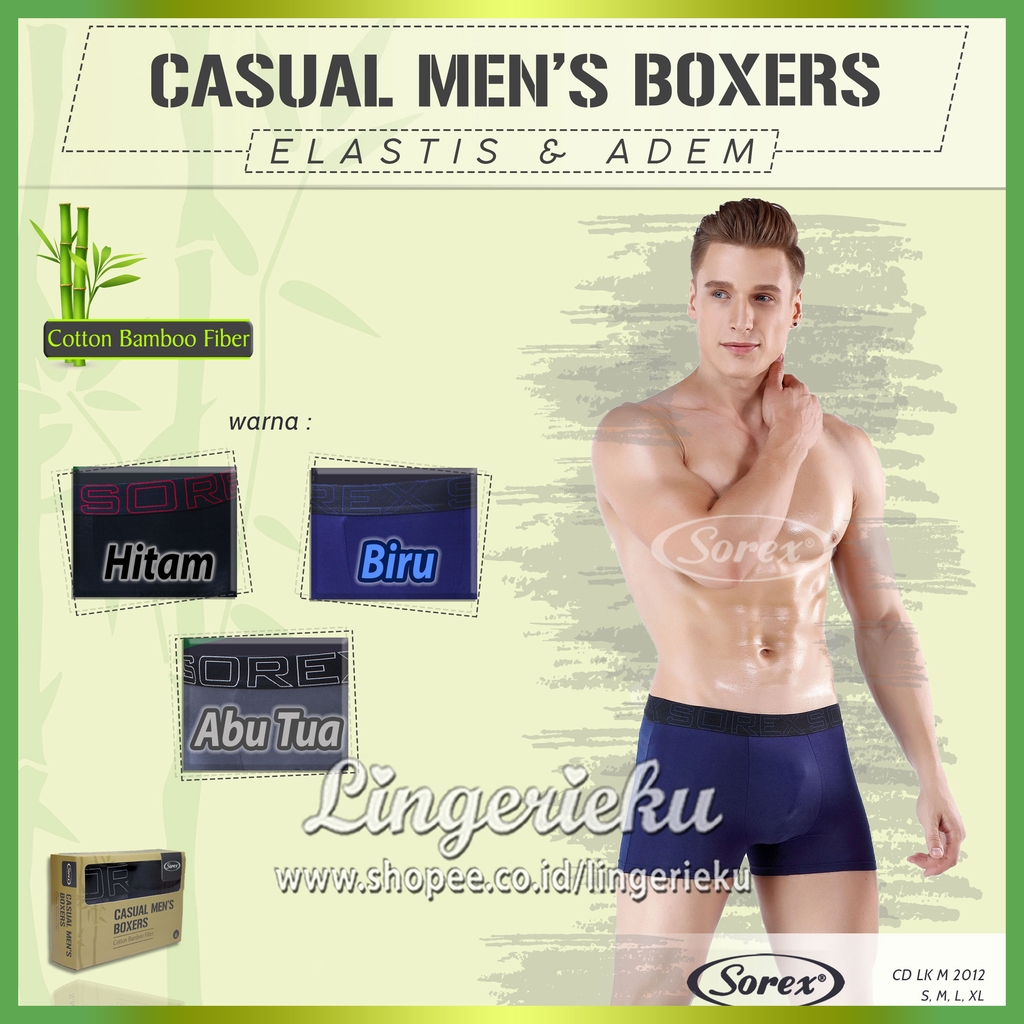 Sorex 2012 CD Celana Dalam Pria Model Boxer Bahan Serat Bambu Lembut