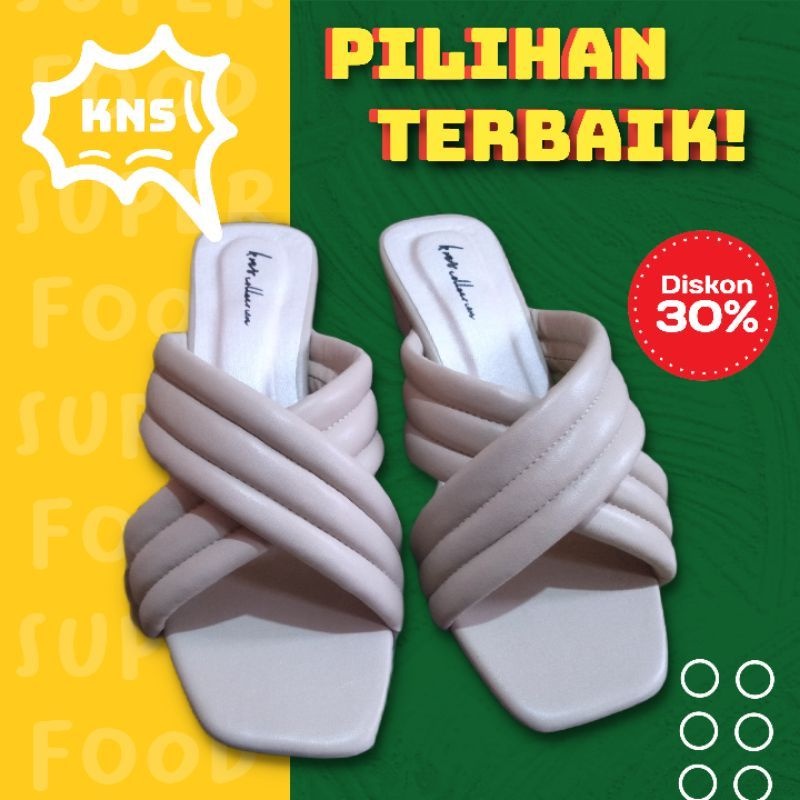 sandal wanita FLAT tali ikat balon hak 3cm terbaru KNS