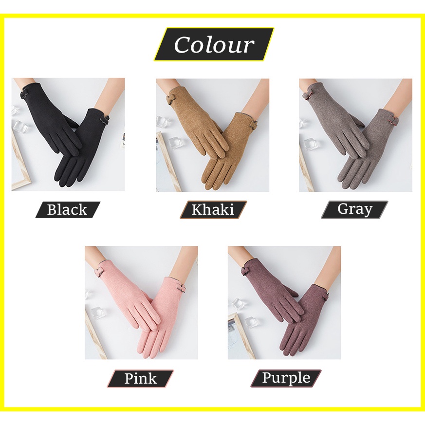 Sarung Tangan Simple Wanita Pita Cantik Lucu Korean Version Women Gloves Full Finger Touchscreen