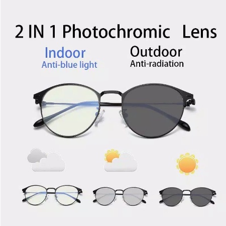 Kacamata photochromic Korea / perlindungan radiasi 2 in 1 kacamata cahaya biru photochromic untuk kacamata fashion pria dan wanita
