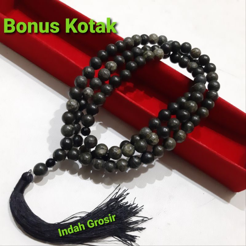 Tasbih Batu Black Jade Dop 8mm 99butir Natural Bonus Kotak