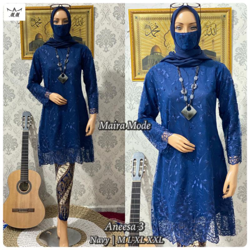 SET KEBAYA TUNIK TULLE - KEBAYA TUNIK ANEESA 2 - KEBAYA WISUDA - KEBAYA KONDANGAN - KEBAYA BROKAT-Navy