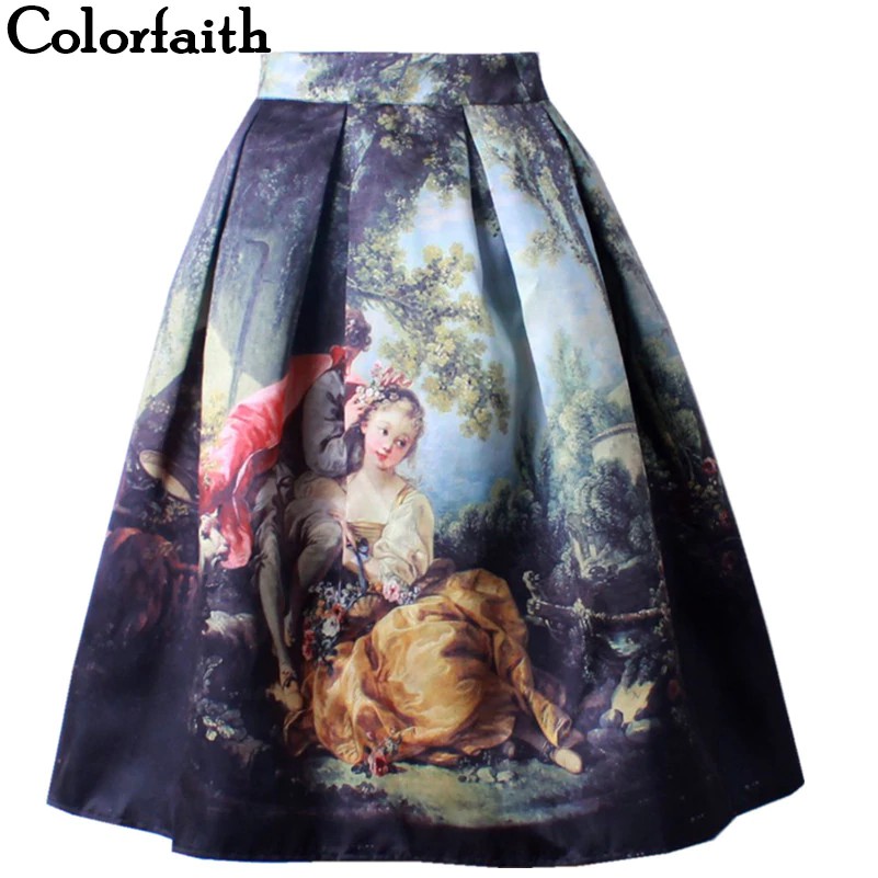 2016 Virgin Mary Printed Women Skirt Royal Vintage Retro Fantasy Oil Painting High Waist