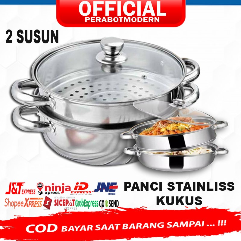 Termurah [ Cod ] Panci Steamer Stainless 2 Tingkat Kukusan Stainless Steel 28cm  / Panci Kukus 28cm 7oYwyrSdW3o96