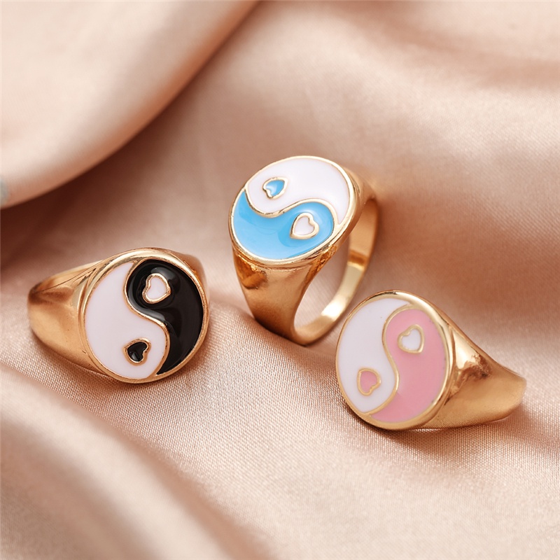 5Pcs/set Retro Rings Set Oil Dripping Heart Resin Beads Ring Women Ins Fashion Geometry Jewelry Accessories