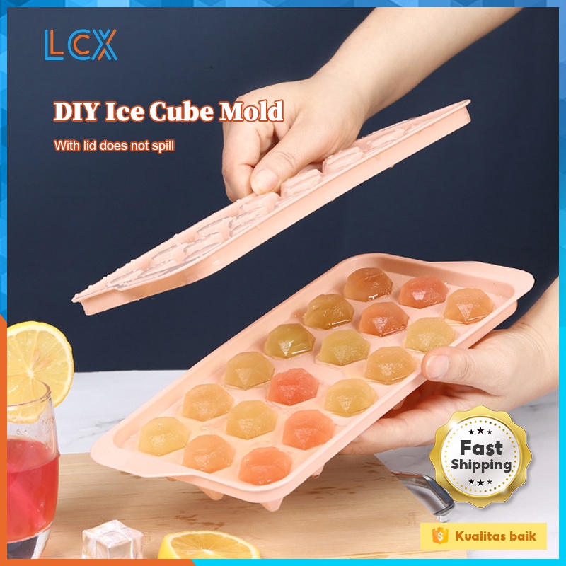 LCX Cetakan Es Batu + Penutup 18 Kotak Ice Cube Tray Bahan Dengan Tutup VS-96