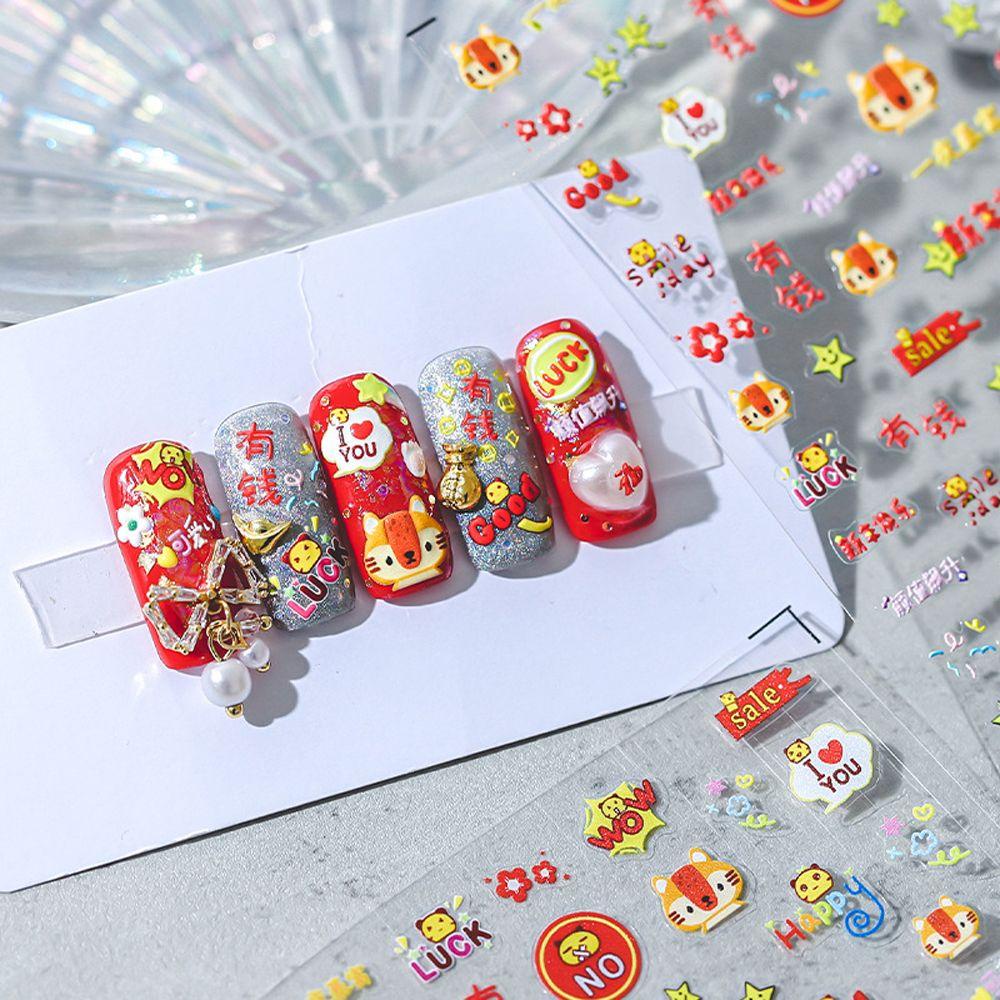 Mxbeauty Stiker Kuku Motif Kartun Hewan Fortuna / Macan Tutul / Bintang 5D Untuk Dekorasi Nail Art DIY