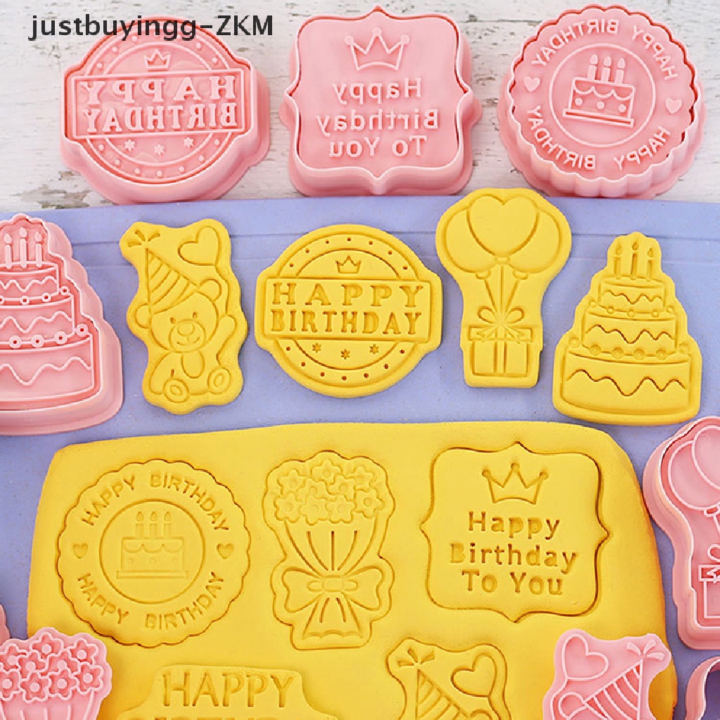 8pcs / Set Cetakan Kue / Biskuit 3D Bahan Plastik Untuk Dekorasi Pesta Ulang Tahun Anak