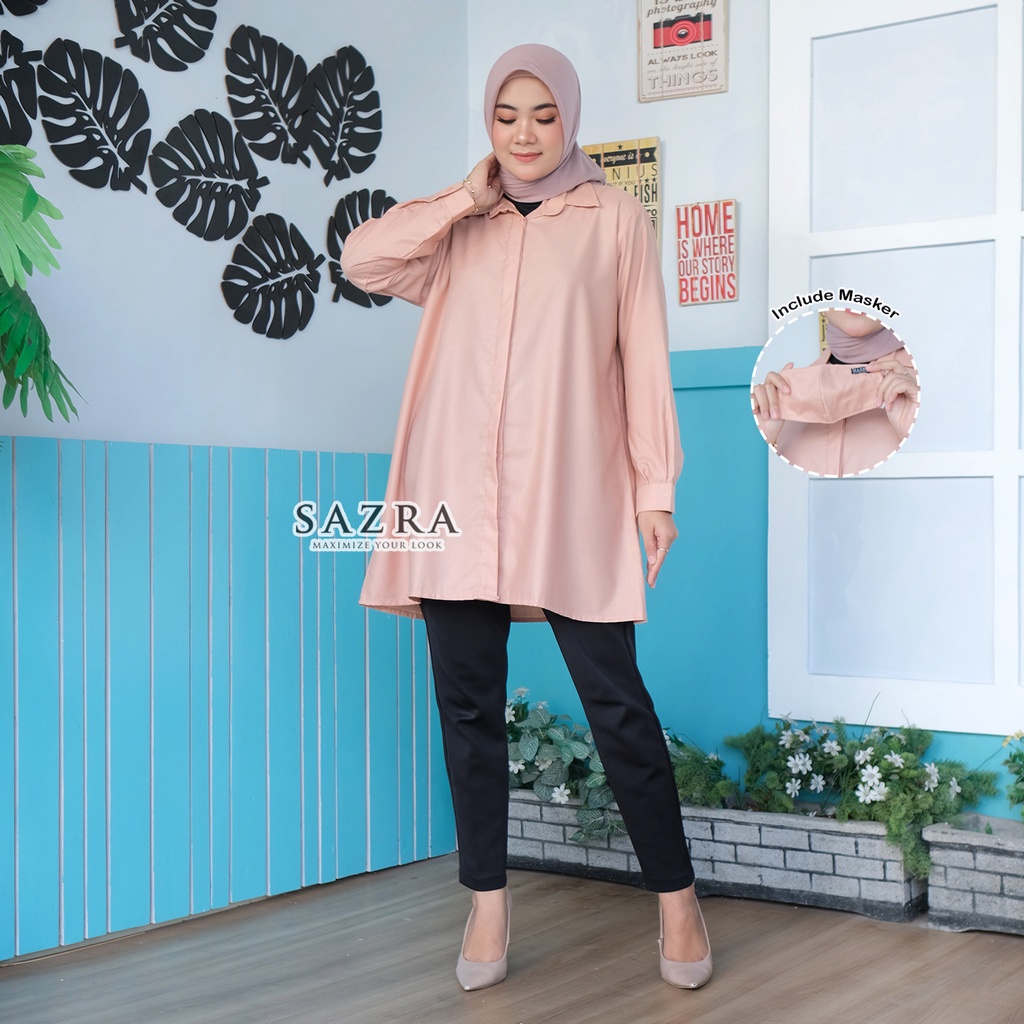 STANDAR-BIGSIZE | Classic Kemeja Wanita Tunik Polos Aneka Warna Bahan Katun Toyobo Original SAZRA-Latte