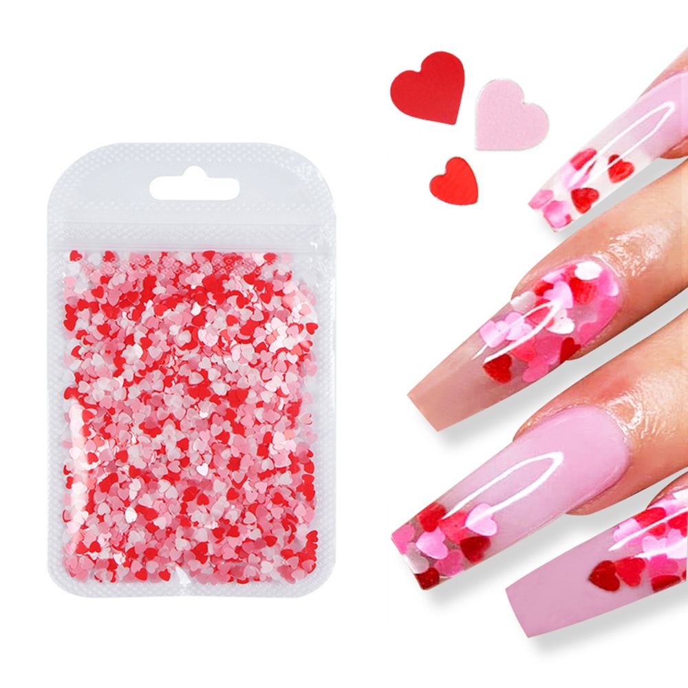 MXBEAUTY Pink Red Nail Art Glitter Flakes Matte DIY Nails Decoration Valentine's Day Nail Art Valentine's Day Design Mixed Nail Sequins Sweet Love Heart Shape Romantic Manicure Accessories