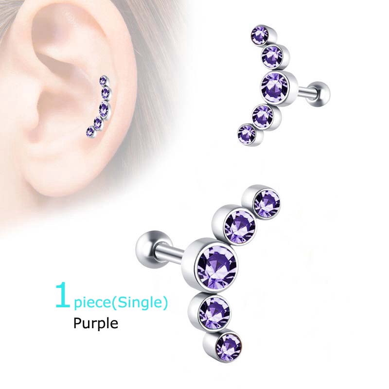 1piece Crystal Gem Earring Tragus Rings Stainless steel Cartilage Pinna Daith Piercing 16G