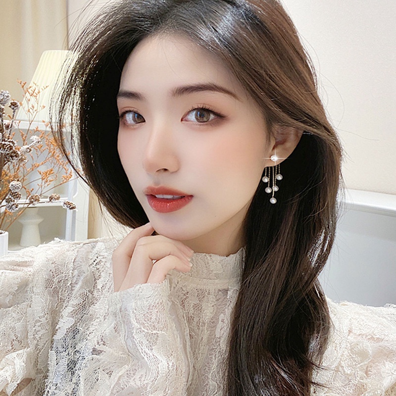 Anting Rumbai Kristal Zircon Mutiara Gaya Elegan Untuk Wanita